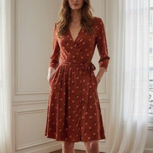 Matilda Jane Burnt Orange Isn't it Lovely Floral Faux Wrap NWT  Dress Small